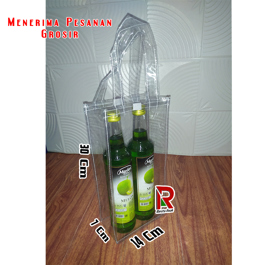 

TAS MIKA BENING BOTOL 14x7x30 | Goodie bag Tumbler transparan | Tas Mika 2 Botol Marjan