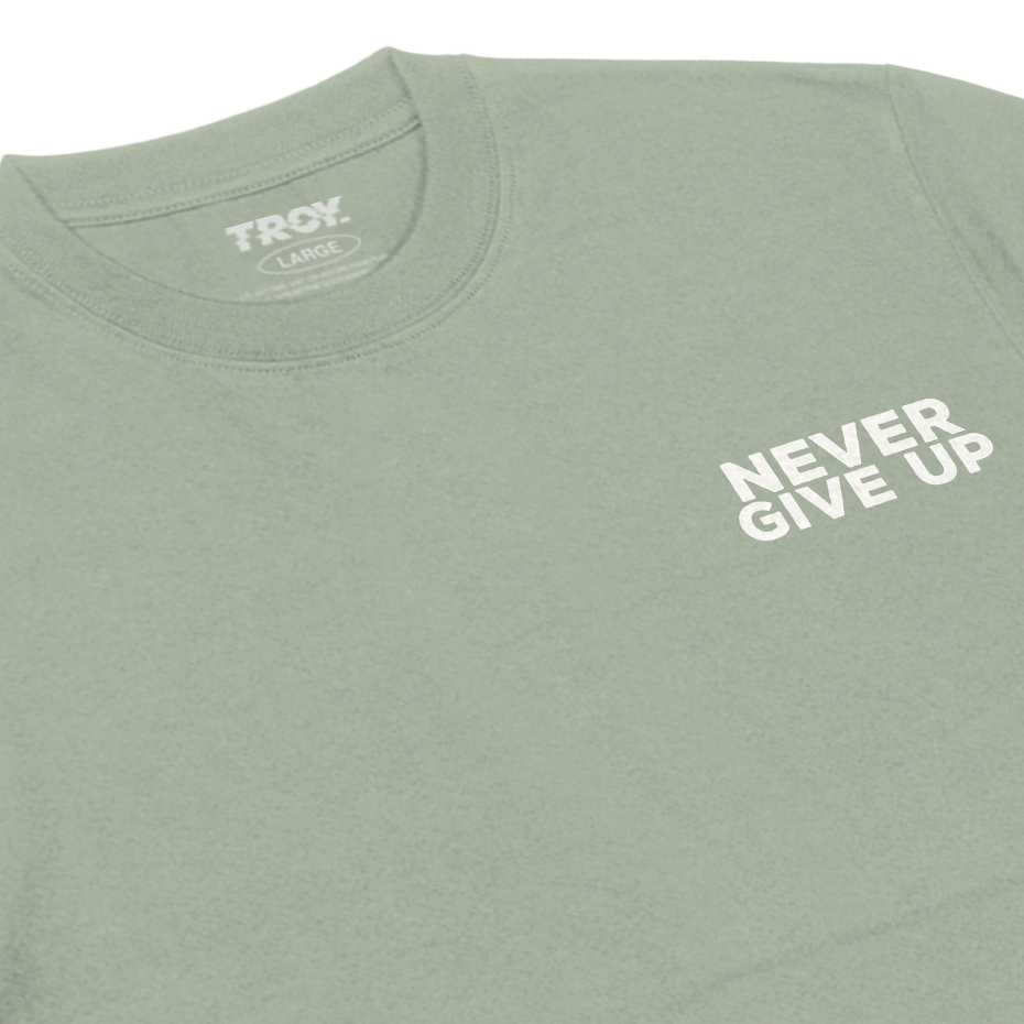 Troy Company Tshirt Sage Green Never Give Up - Kaos Lengan Pendek Kaos Hijau Sage MTD 2874
