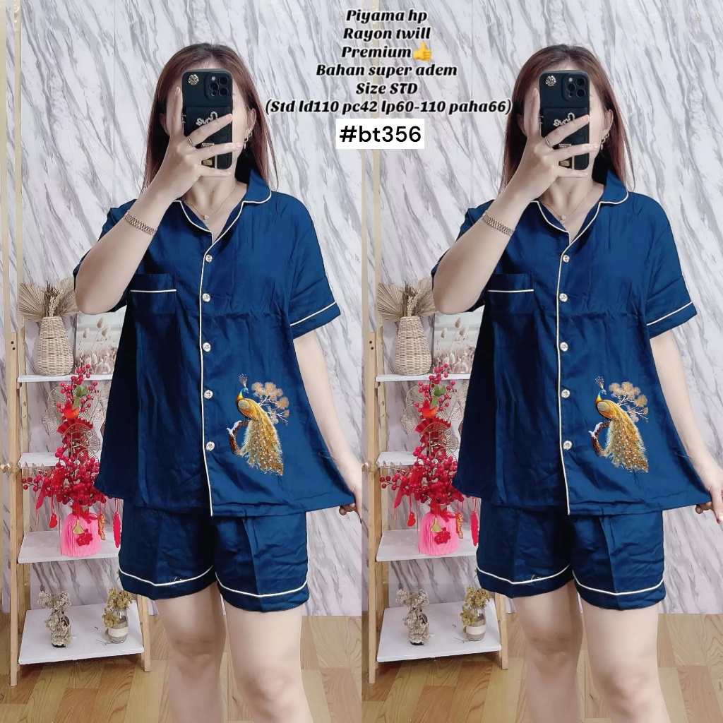 Piyama Wanita Rayon Twill / Piyama Celana Pendek / Motif Edisi Imlek