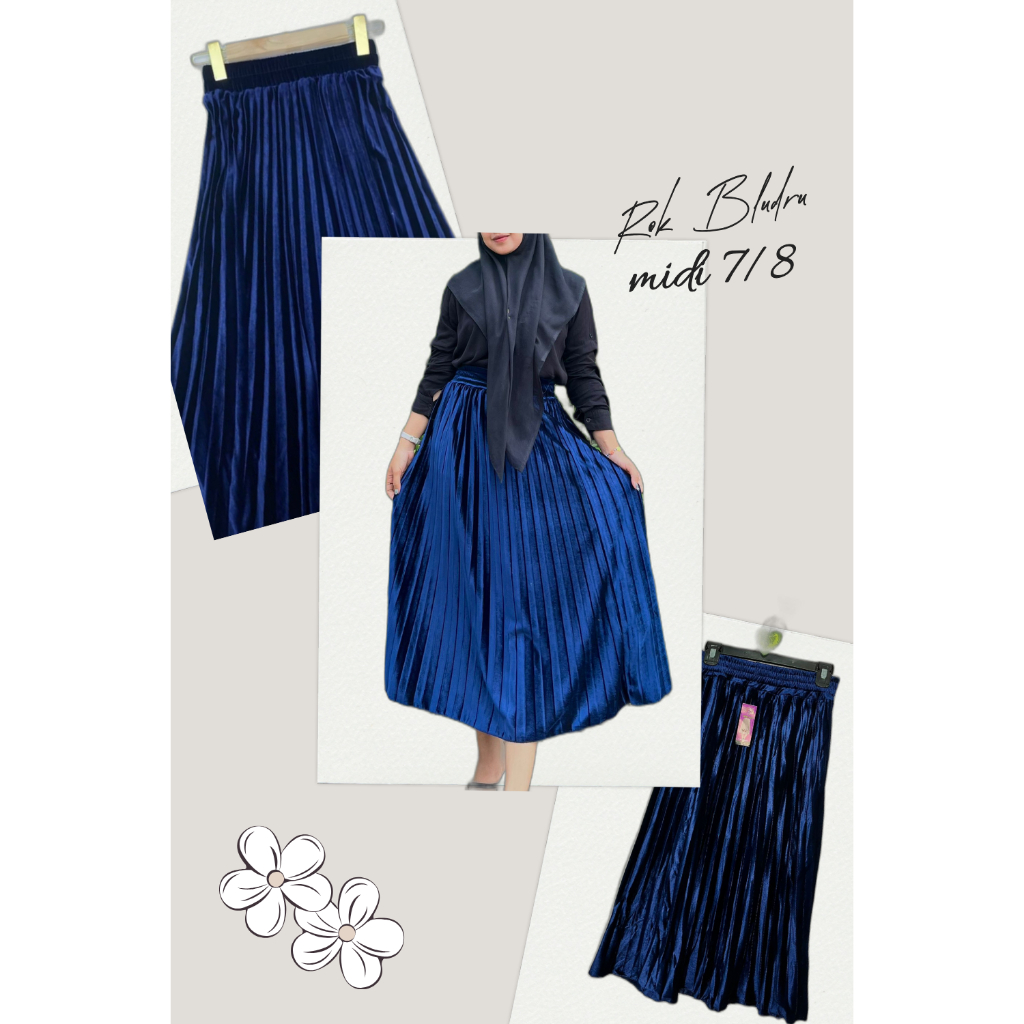 ROK PLISKET BLUDRU VELVET MIDI 7/8 DEWASA// ROK BLUDRU PENDEK//ROK PLISKET BLUDRU 7/ 8