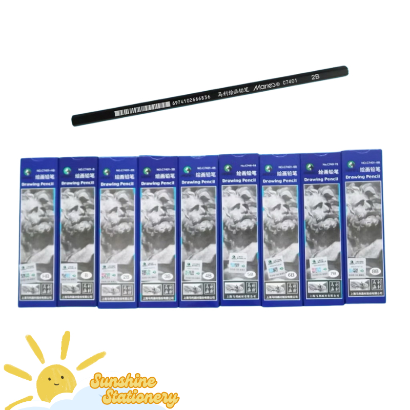 

[BOX/12PCS] MARIES Drawing Pencil Pensil Sketsa Gambar (2H,HB,B,2B,3B,4B,5B,6B,7B,8B,10B,12B)