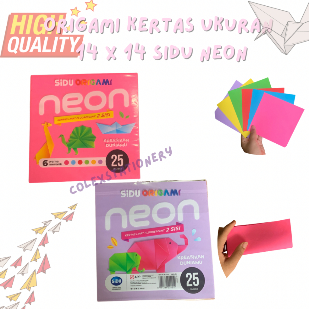 

Kertas Lipat Glossy Warna / Origami Neon Sidu Ukuran 14cm x 14 / Origami Sidu 2 Sisi Isi 25 Lembar Sidu (1 Bungkus)