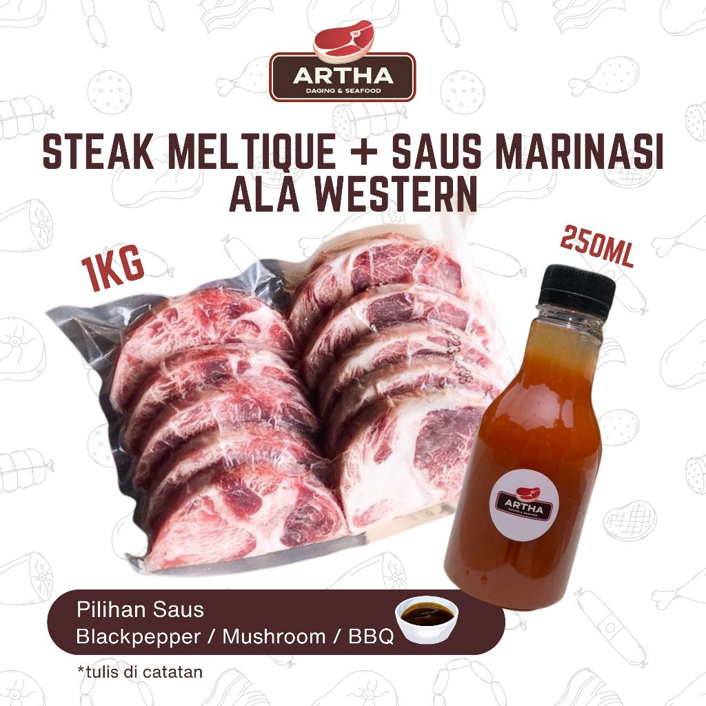 

Daging Steak Wagyu / Mess Meltique / 1Kg isi 10 & Saus Marinasi Ala Korea 250ml (Blackpepper, Mushroom, BBQ)