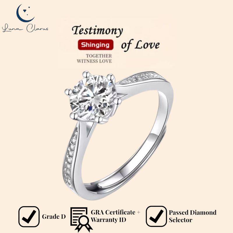 Cincin Couple Tunangan Cincin Princess Perak Asli  Emas Putih Anti Karat Adjustable Wanita Berlian