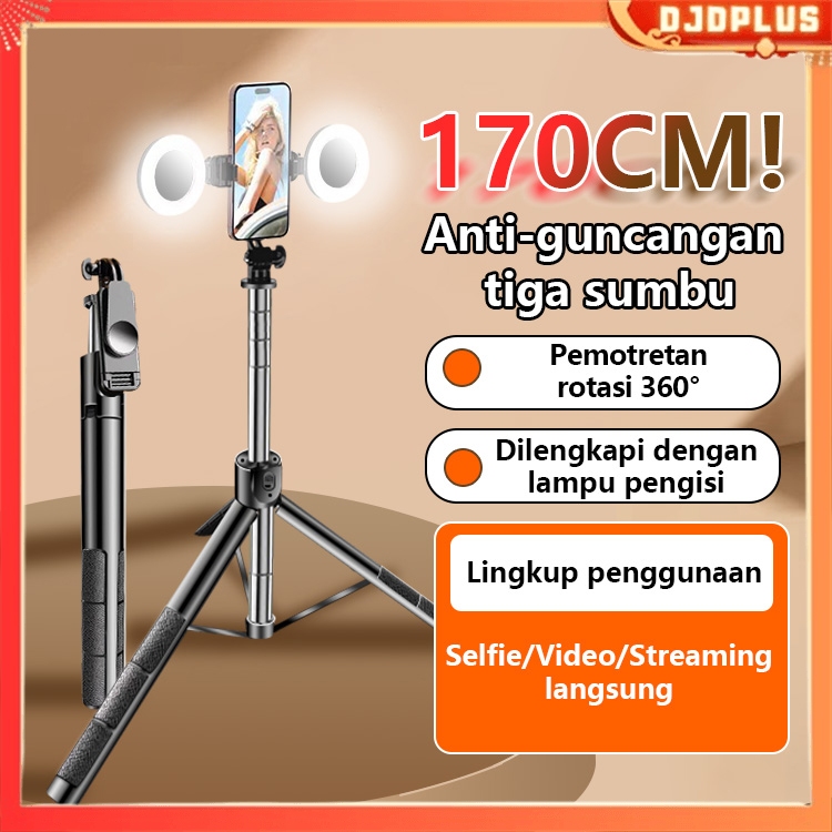 DJDPlus Tongsis Tripod Selfie Bluetooth Remote Control Multifungsi Dudukan Ponsel Lampu Foto Live St