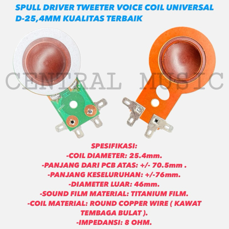 SPULL DRIVER TWEETER VOICE COIL UNIVERSAL D-25,4MM KUALITAS TERBAIK