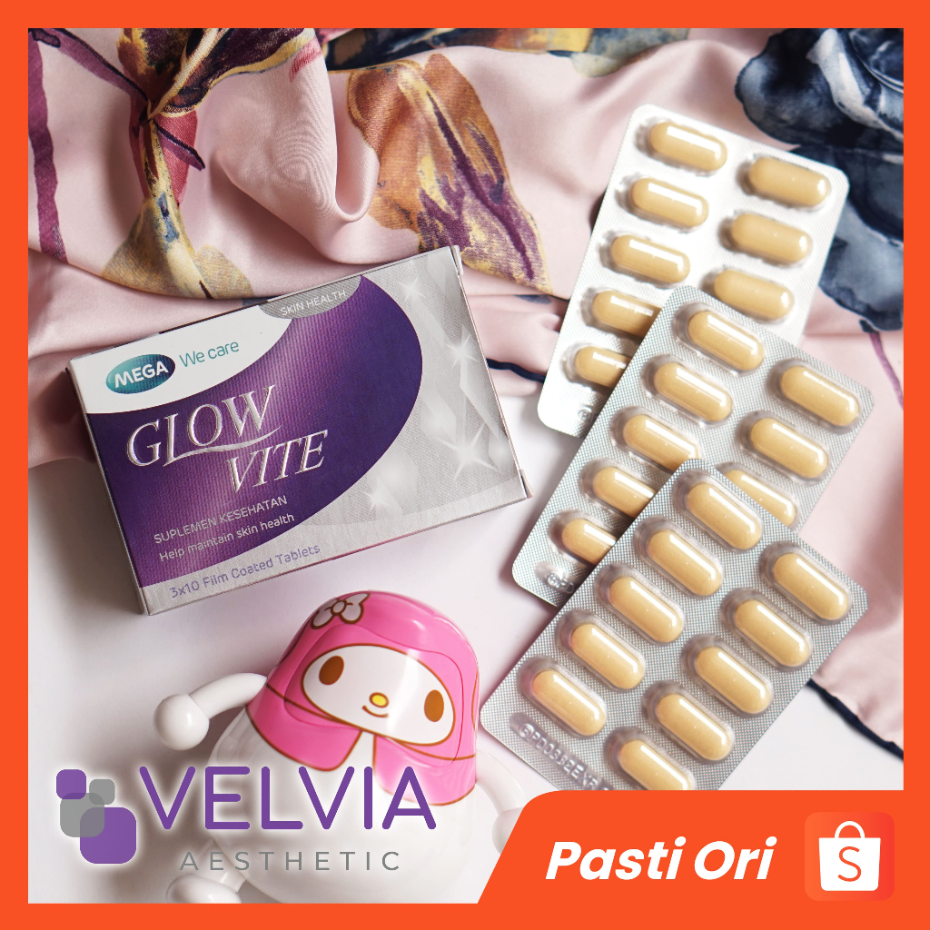 Glow Vite Suplemen Pencerah dan Anti Aging by Mega We Care strip dan box