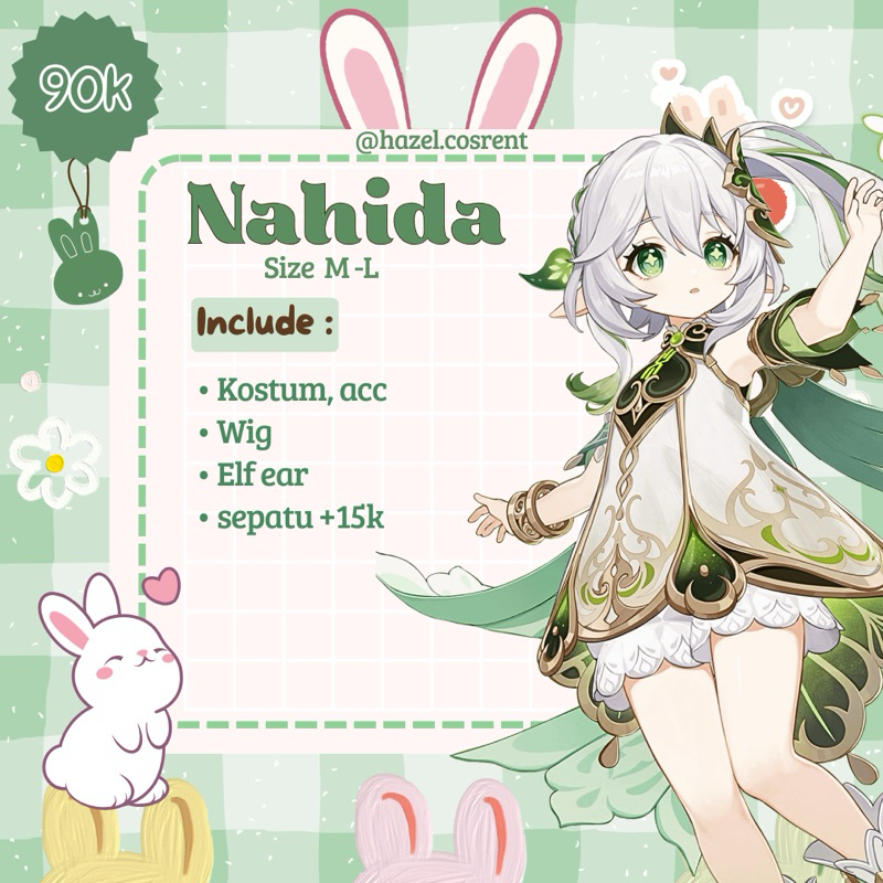 [RENTAL] Nahida Genshin Impact Game Costume Cosplay Anime Kostum Size M-L