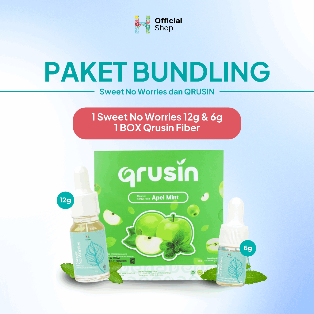 

Qrusin Fiber - Minuman Diet Serat Fiber Slim Suplemen Detox Pelangsing Penurun Berat Badan 1 Box + 12gram + 6gram Stevia Liquid Herbalant