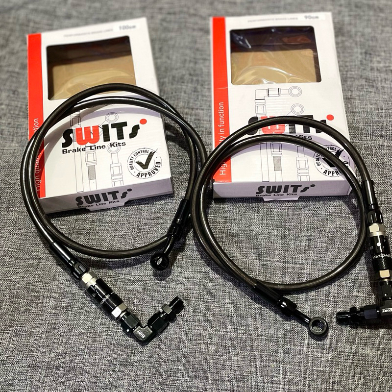 Slang rem swits selang rem depan swits carbon hitam ukuran 90 cm & 100 cm set staubli quickrelease s