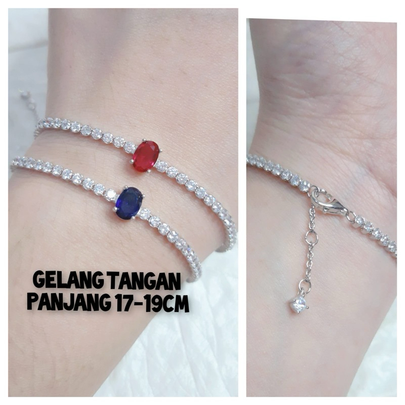 GELANG TANGAN BATU MERAH/GELANG TANGAN BATU BIRU/GELANG TANGAN WANITA MEWAH PERAK ASLI 925/GELANG TA