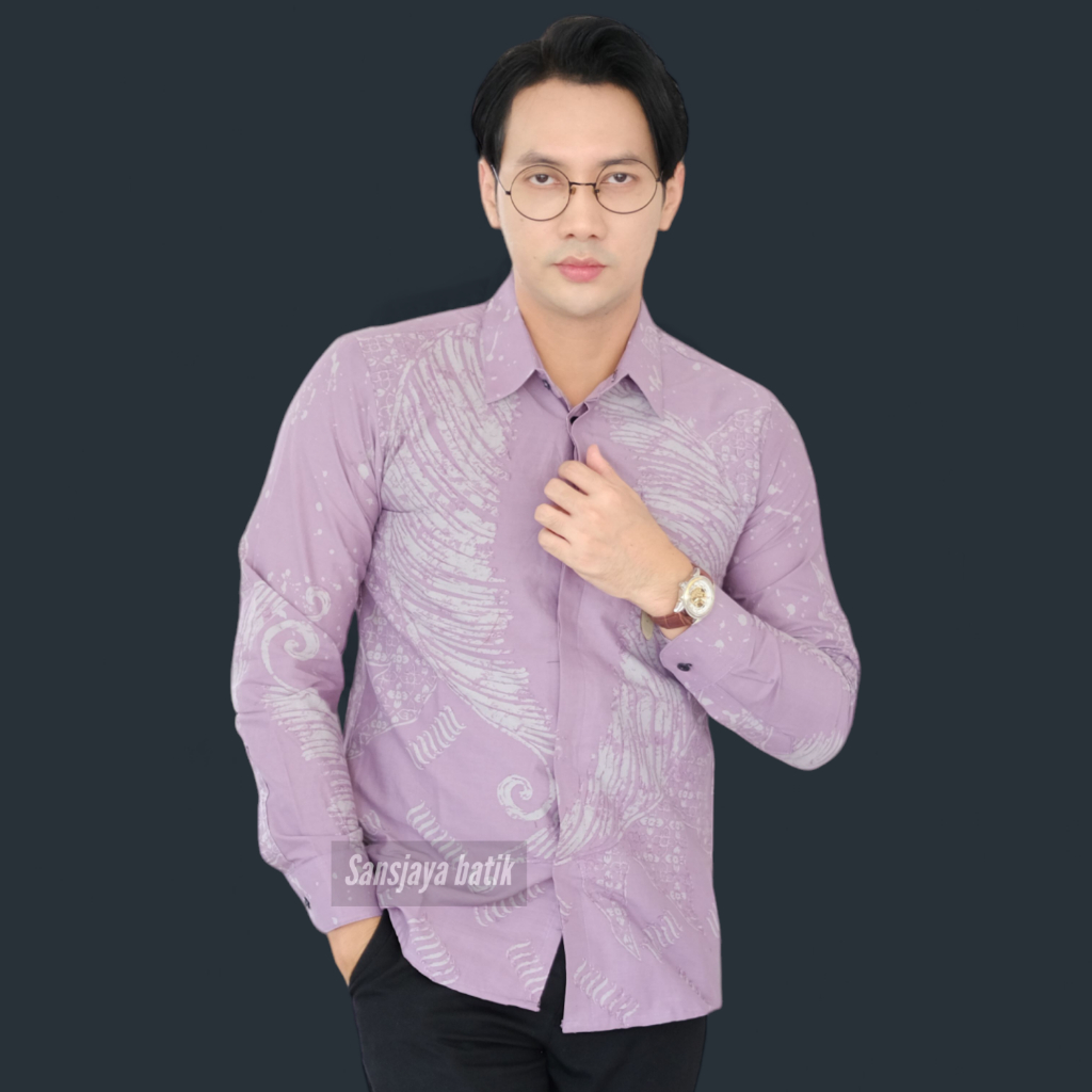 ARKA UNGU TARO KEMEJA BATIK PRIA LENGAN PANJANG KEMEJA BATIK MODERN KATUN DOBBY EXCLUSIVE BATIK PRIA