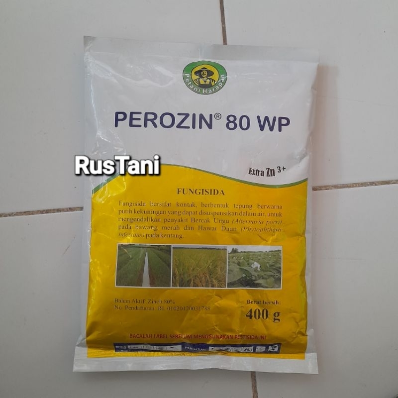 Fungisida Kontak PEROZIN 80WP Extra Zn 3+ 150gr Bahan aktif : Zineb 80%