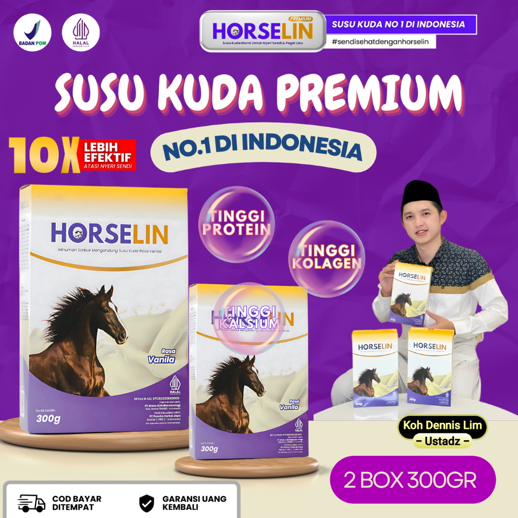 

HORSELIN 2 BOX SUSU KUDA PREMIUM UNTUK NYERI SENDI TULANG OTOT PEGAL LINU ASAM URAT ORIGINAL 300GR