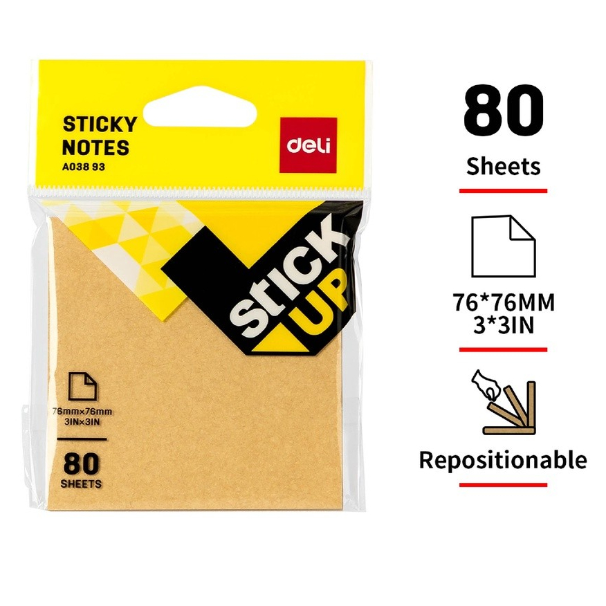 

Deli kraft Sticky note pad 76x76mm 3 '' × 3 '' 80 halaman monokrom EA03893
