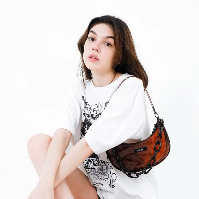 Tas PVC - Tas Bahu Transparan - Tas Bahu Shoulder Bag PVC Mika Tebal Resleting - Hazesac Kiyoko Bag