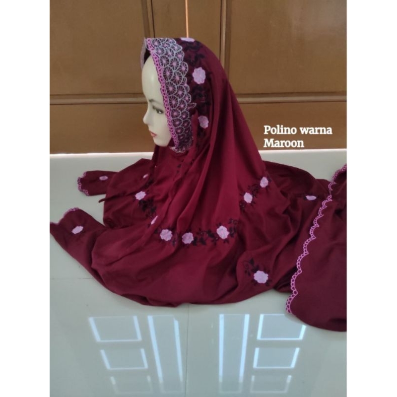 MUKENA POLINO WARNA MARUN - MUKENA TERUSAN LAJURAN - DEWASA
