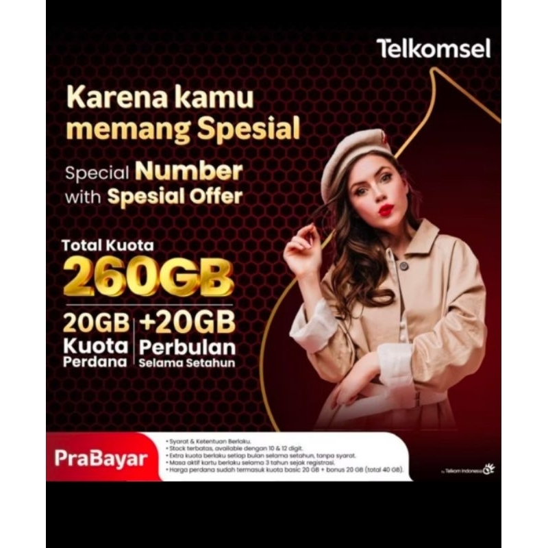 kartu kuota perdana spesial Telkomsel 1 tahun,20gb perbulan