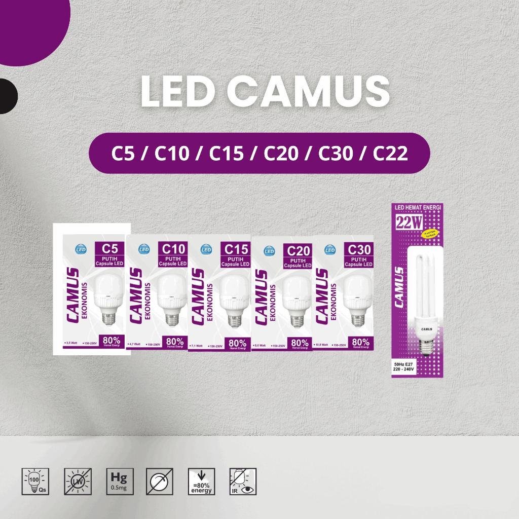 Lampu Camus LED Putih C5/C10/C15/C20/C30/C22/22W LAMPU KAPSUL EKONOMIS