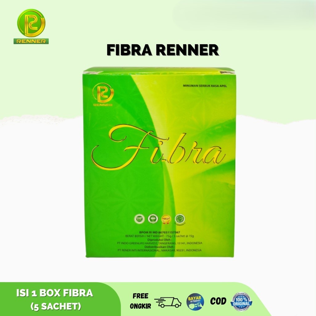 Fi-bra Renner | Fibra minuman serbuk rasa apel tinggi serat pangan Pendaping Diet 1 Box isi 5 Sachet