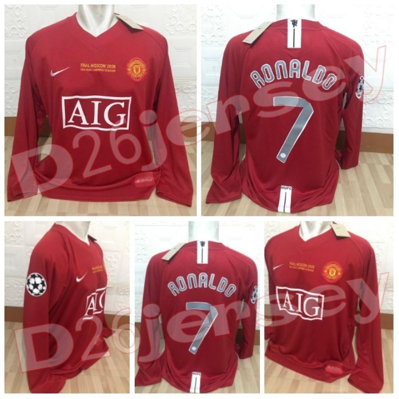 Jersey RETRO Manchester United Final UCL Moscow 2008 LONG SLEEVES OFFICIAL + Cetak nama Nameset RONA