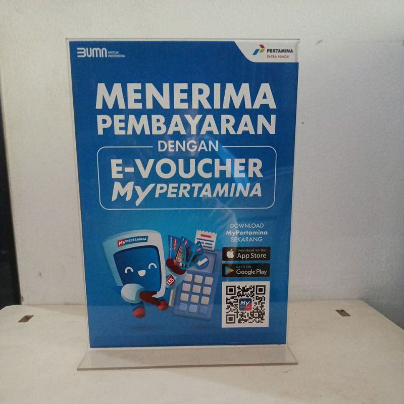 PAPAN AKRILIK PEMBAYARAN BARCODE E-VOUCHER SPBU MY PERTAMINA ( 20 X 15 CM )