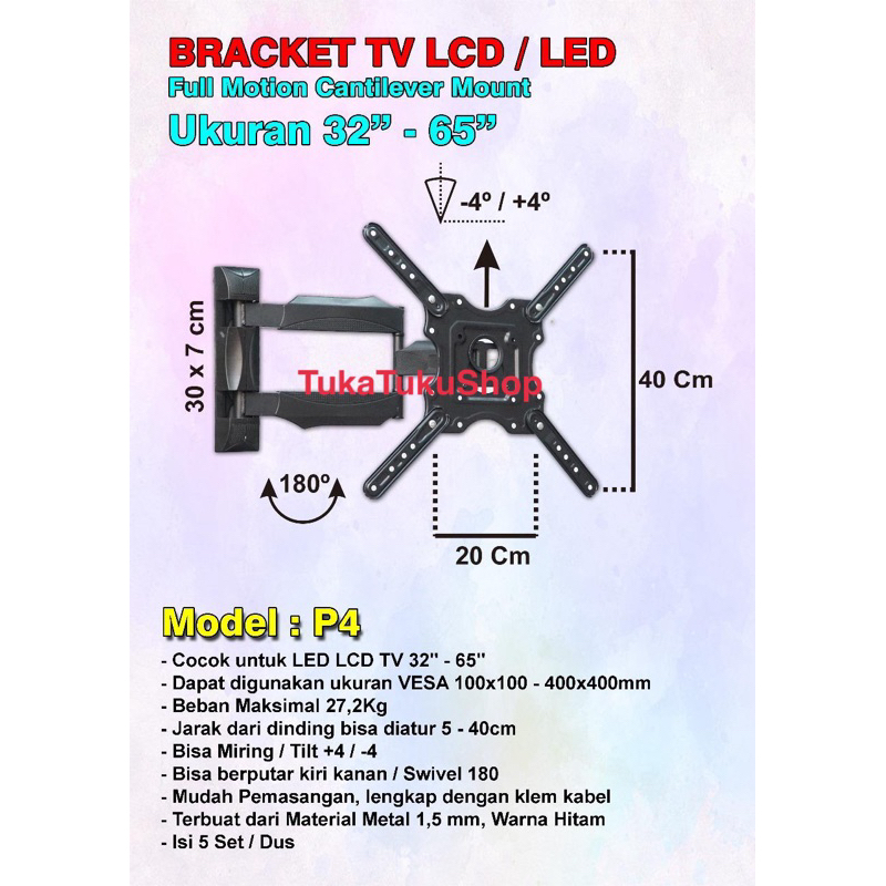 Bracket TV Tarik Bracket TV Swievel 32Inch-65Inch