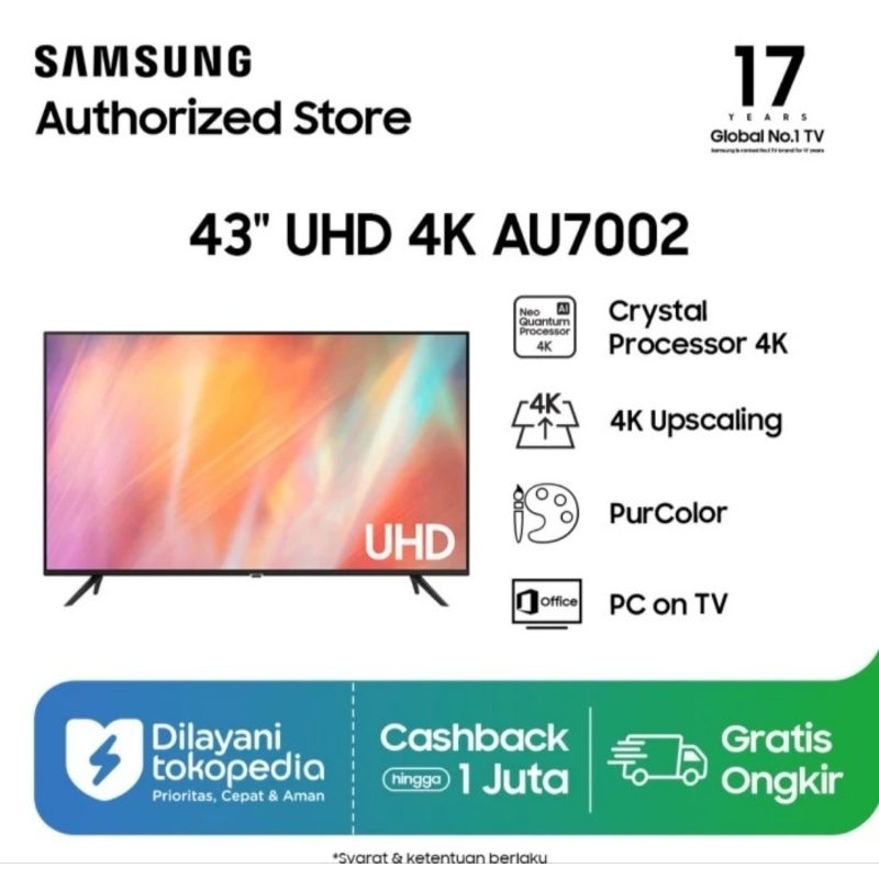 TV LED SAMSUNG 43INCH SMART TV UHD 4K AU7002