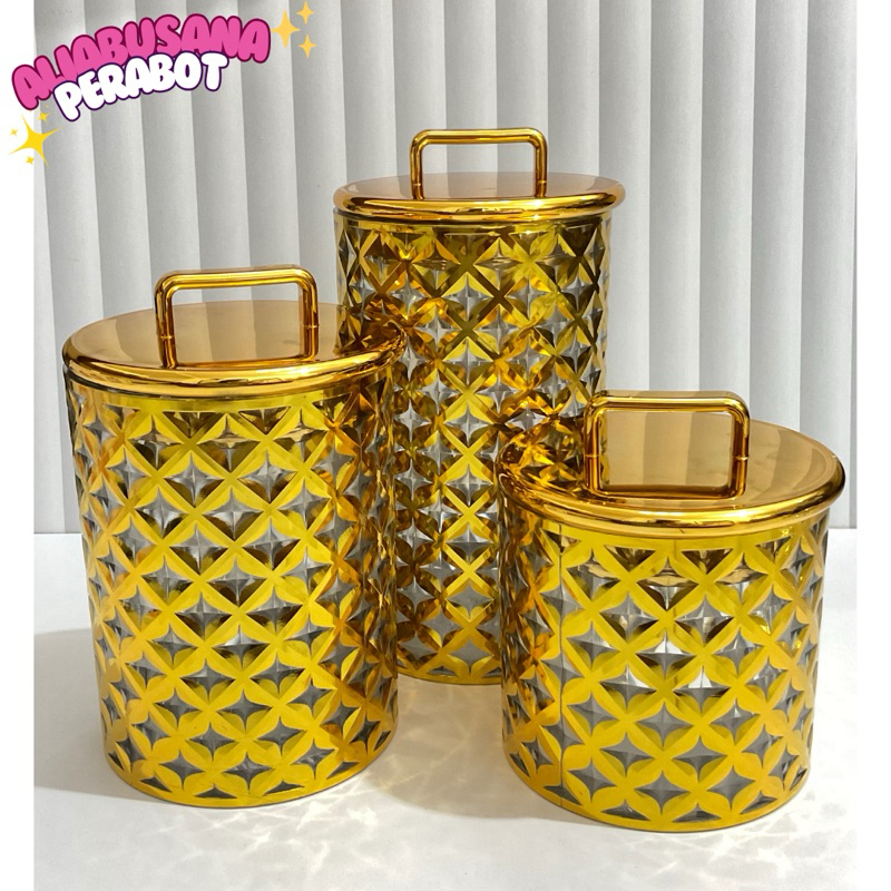 

TOPLES EMAS MEWAH AKRILIK 3PCS SET/ TOPLES KUE MEWAH GOLD/TOPLES MAKANAN ESTETIK TOPLES KEDAP UDARA/TOPLES SET