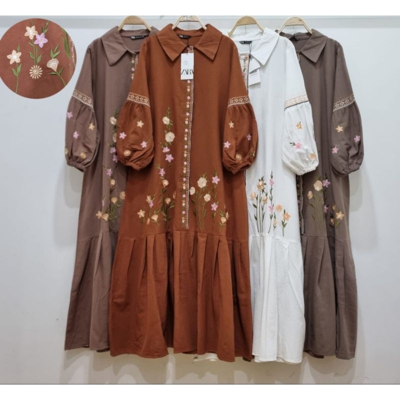 DINDA DRESS COTTON LINEN EMBRODIRE PREMIUM/GAMIS BUSUI /GAMIS RAYA