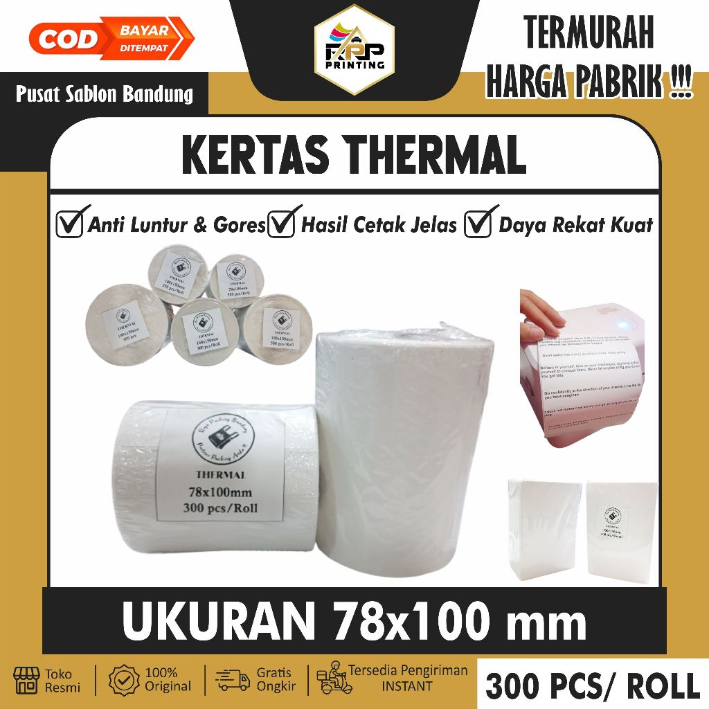 

Kertas Thermal 78x100 mm isi 300 lembar per Roll | Label Thermal | Kertas Printer Thermal | Stiker Cetak Resi Pengiriman | Label Thermal Termurah