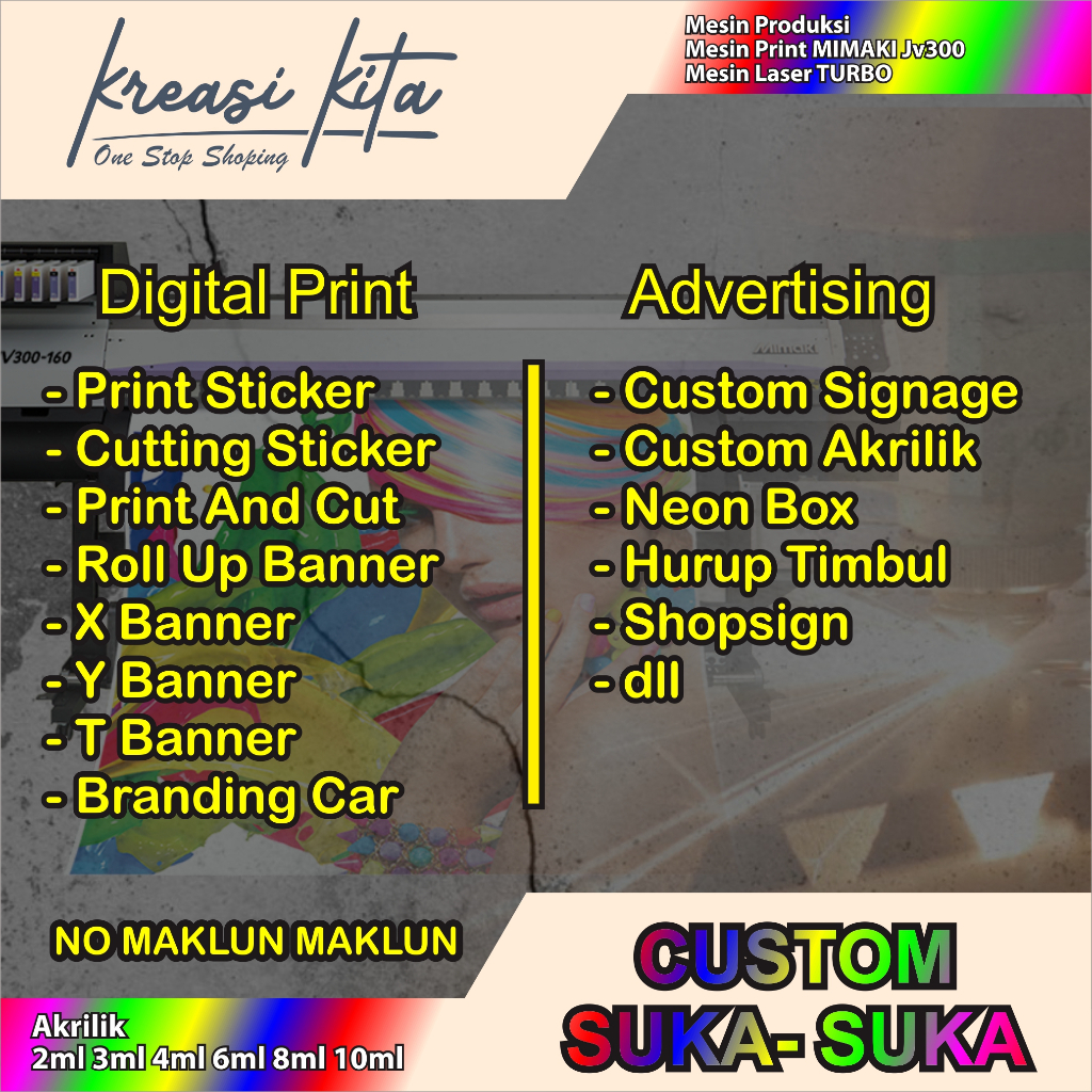 

Kreasi Kita Digital Print PRINT CUSTOM BEBAS UKURAN BEBAS