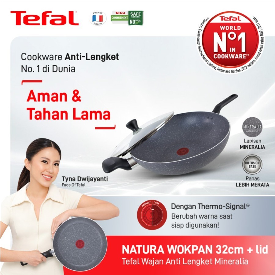 Tefal Natura Wokpan 32cm+ lid Wajan Anti Lengket