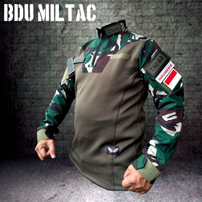 Kaos BDU militer tactical lengan panjang pria baju TNI loreng mallvinas berkerah