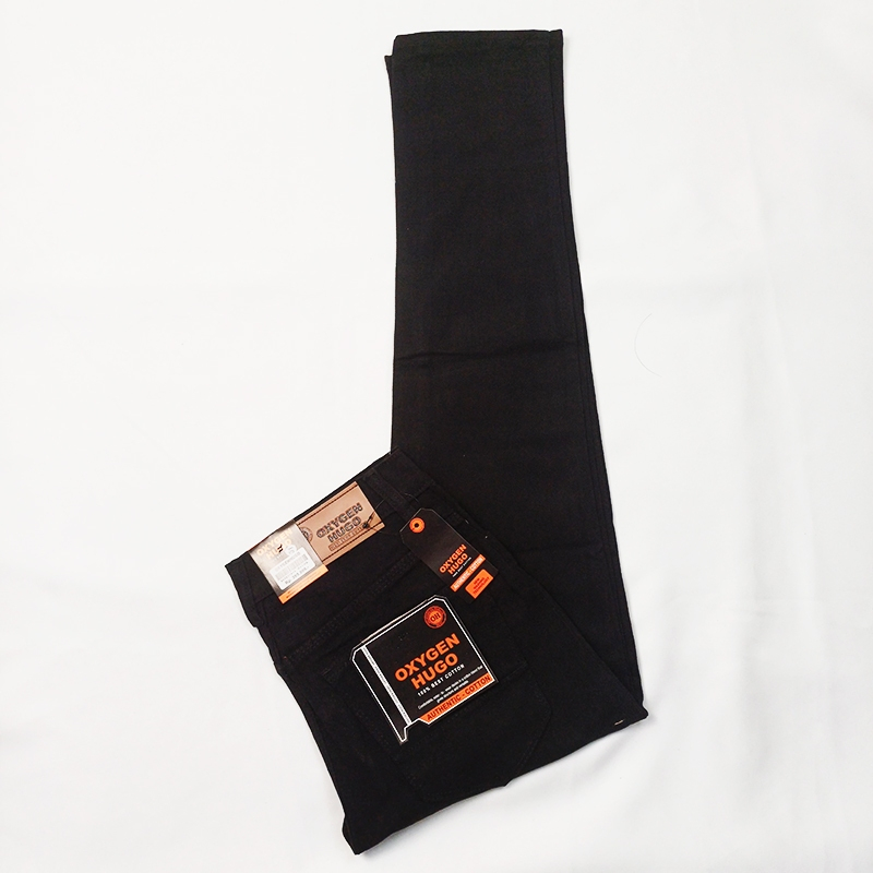 Celana Panjang Skinny Jeans Pria Slim Fit Bahan Stretch Denim Warna Hitam - Original Oxygen Hugo