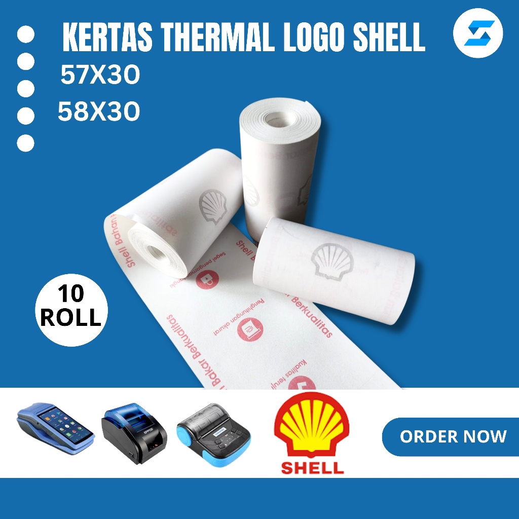 

KERTAS THERMAL LOGO SHELL 57x30 ISI 10 ROLL