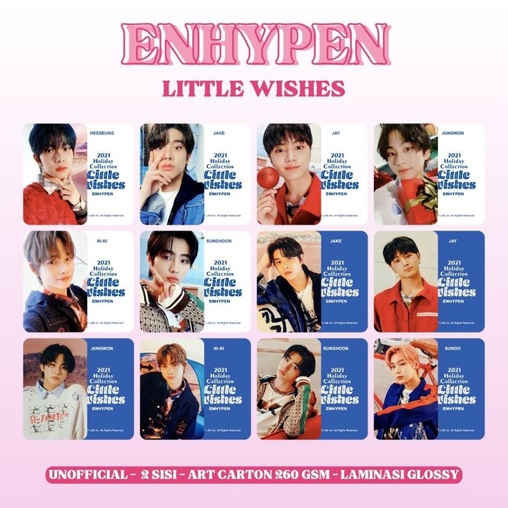 Photocard ENHYPEN LITTLE WISHES - PC Premium 2 Sisi Kartu Kpop Merch Unofficial