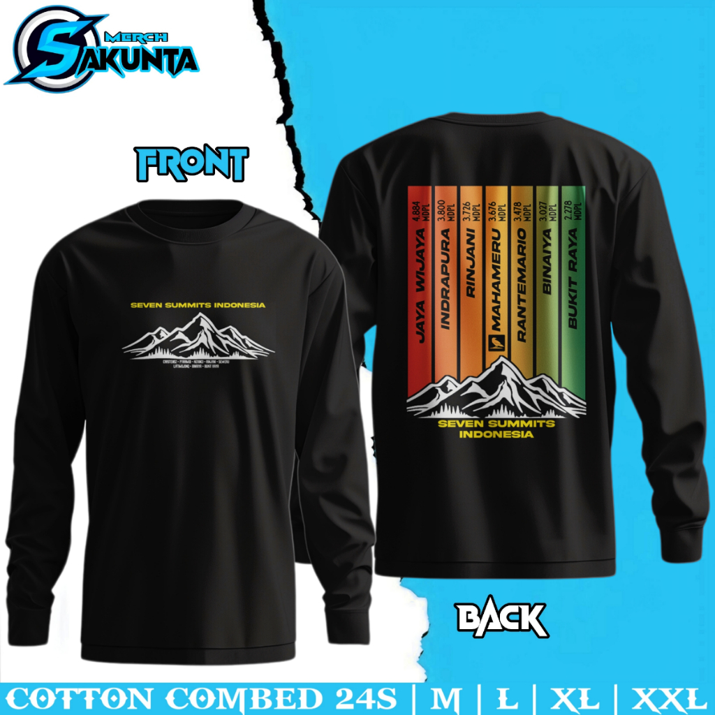 longsleeve kaos pendaki gunung pria dan wanita seven summits of indonesia [ sakunta merch ]