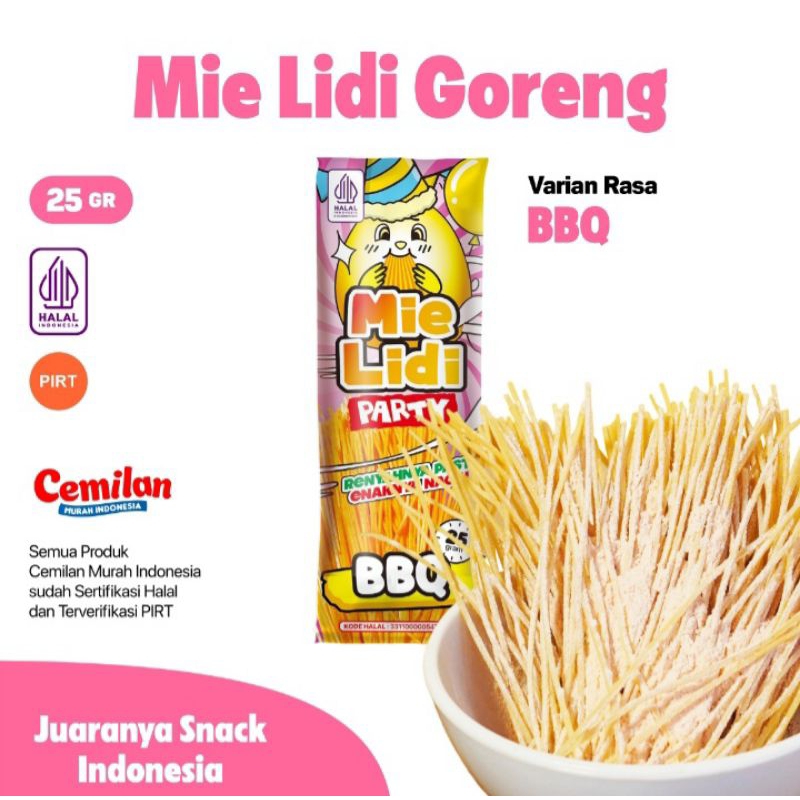 

MIE LIDI Rasa DAUN JERUK, BALADO, BBQ PREMIUM 25gr