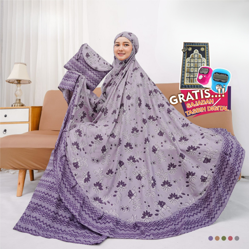 Mukena Dewasa Rayon Terbaru Cantik Batik Dinara Printing Adem Jumbo Premium - Free Sajadah & Tasbih