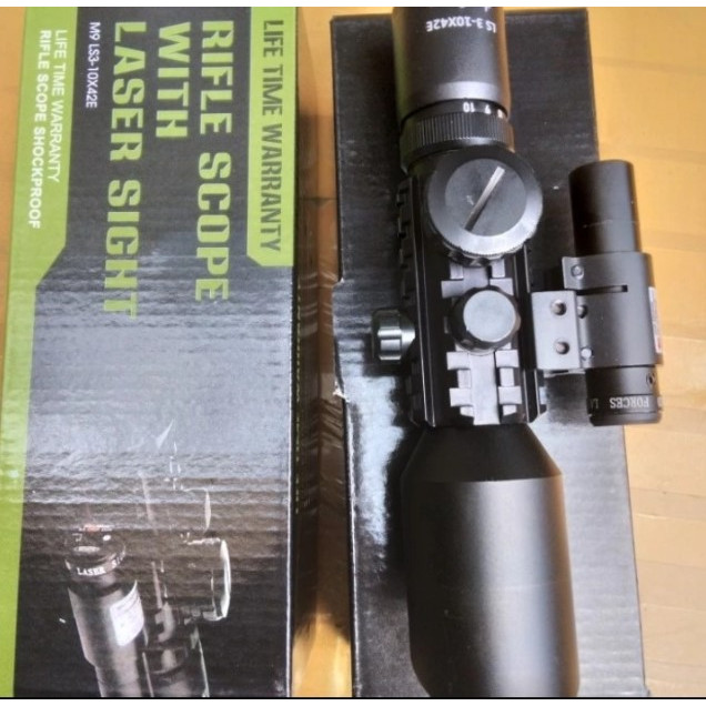 Teleskop Riflescope M9 3-10X42 Plus Red Laser jarak jauh Laser pointer Tahan Getar