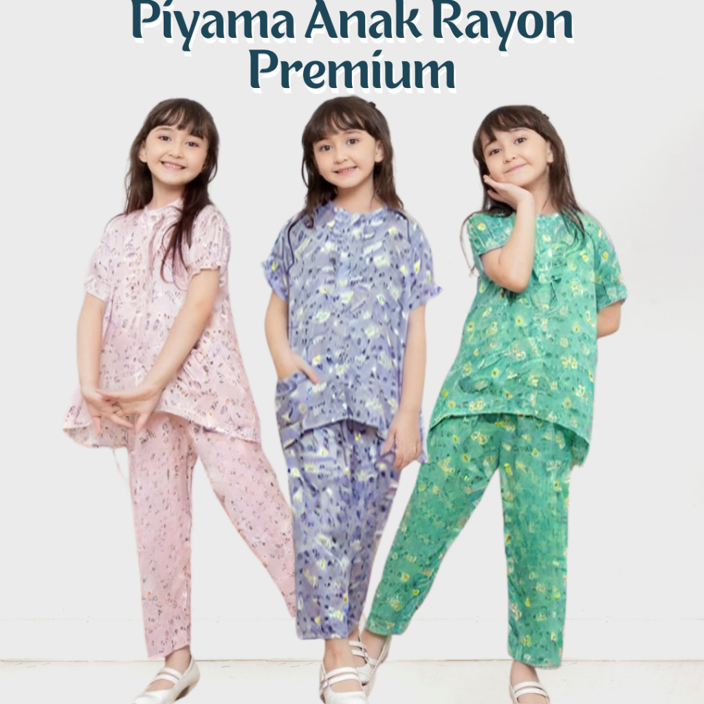 Piyama Anak Rayon Perempuan 5 - 12 Tahun New Pajamas Labela Katun Rayon Premium
