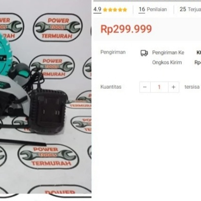

Gergaji Kayu 7" Baterai 20V NRT Cordless Circular Saw Circle Charge