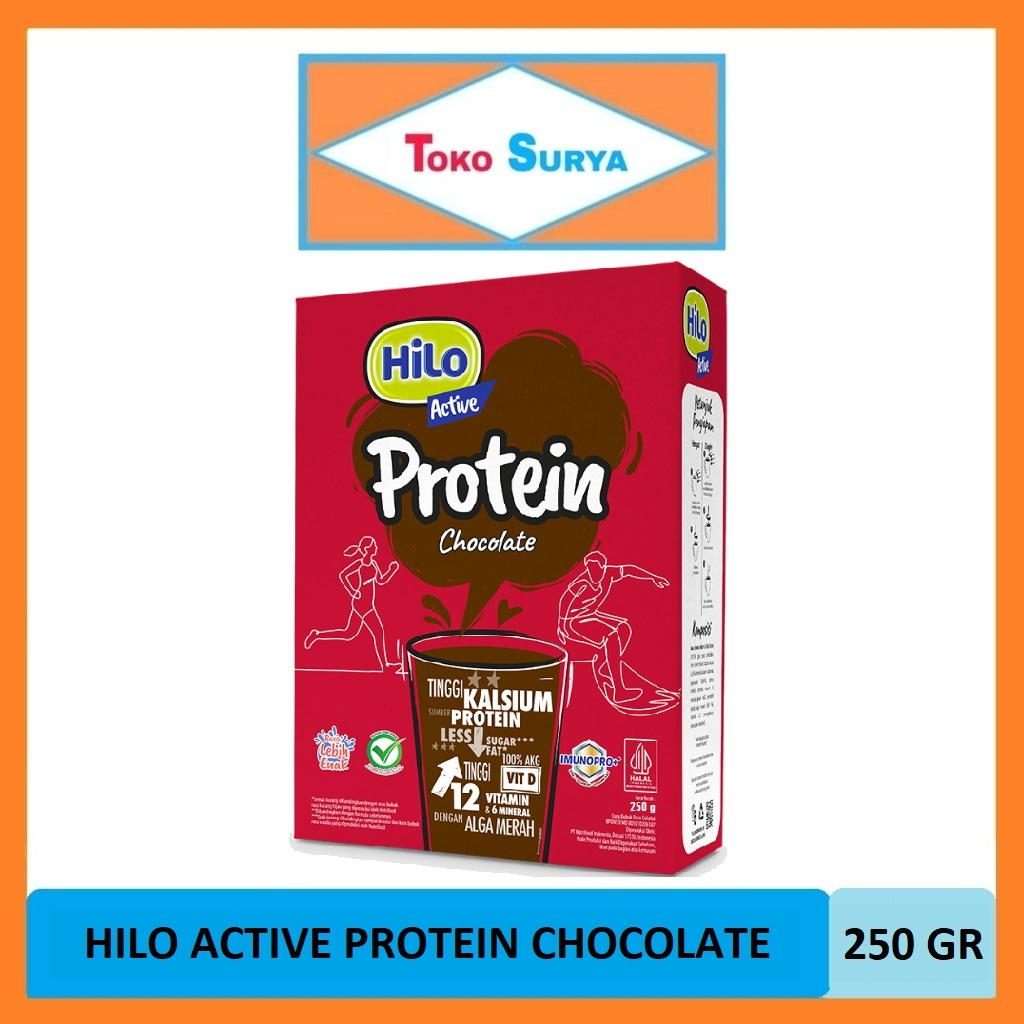 

Hilo Active Protein Chocolate Susu Bubuk Kalsium & Protein Rasa Cokelat 250 Gr