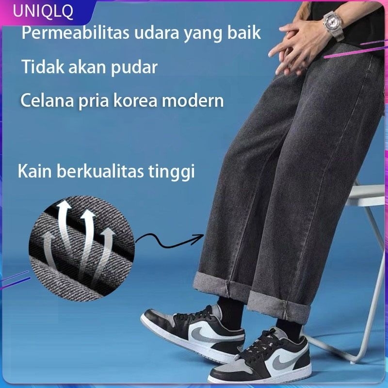 Celana jeans pria celana panjang pria dewasa kulot jeans murah denim jumbo Korea style
