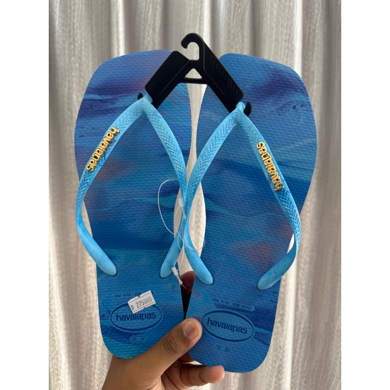 havaianas square logo metallic - sandal wanita