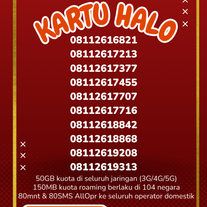 Kuota 50GB  Telkomsel kartu halo 11 digit nomor 15