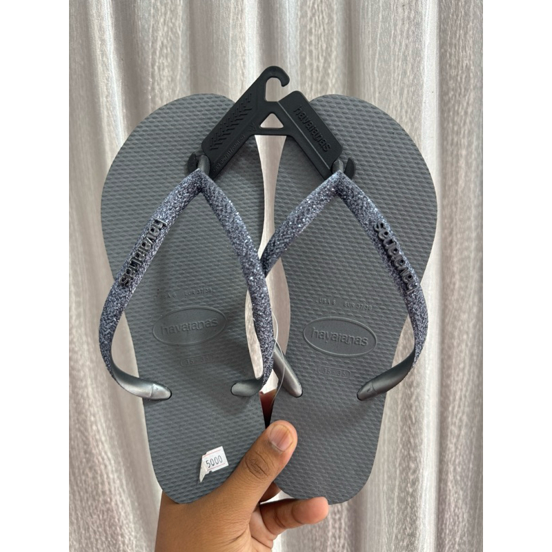 havaianas slim glitter ll fc grey - sandal wanita