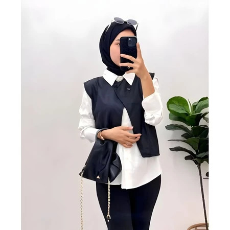 NUNA VEST / VEST BASIC WANITA / Vest Linen Atasan Wanita Crop