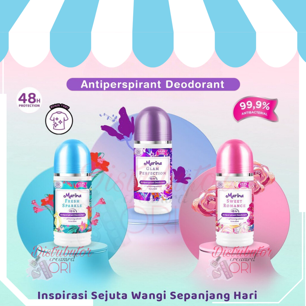 MARINA Anti Perspirant Deodorant Roll On (50ml) | BPOM
